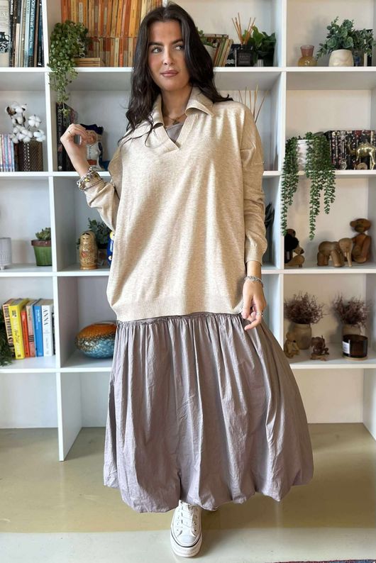 Paloma Pouf Layering Dress Mocha